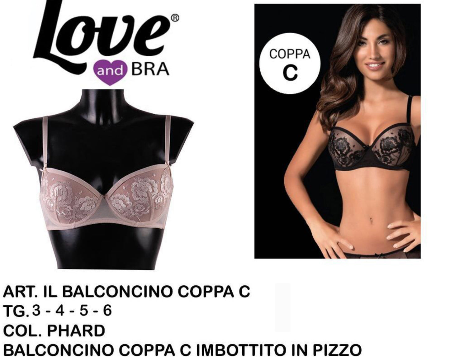 BACONCINO reggiseno coppa C imbottito in pizzo naturale