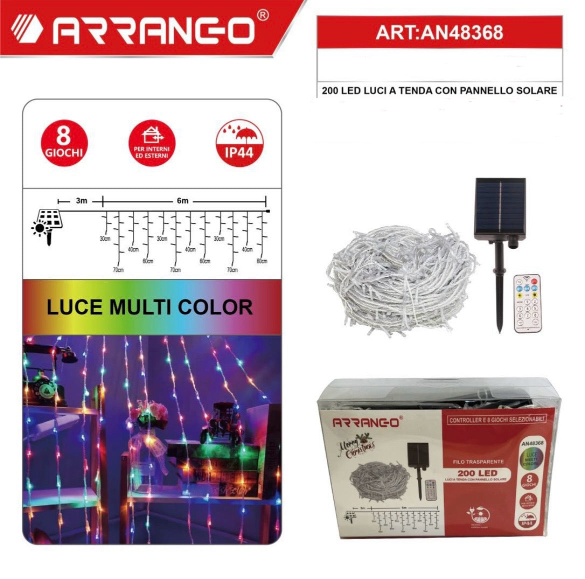 ARRANGO 200LEDva tenda con pannello solare