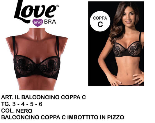 BALCONCINO reggiseno  coppa C inbottito in pizzo nero