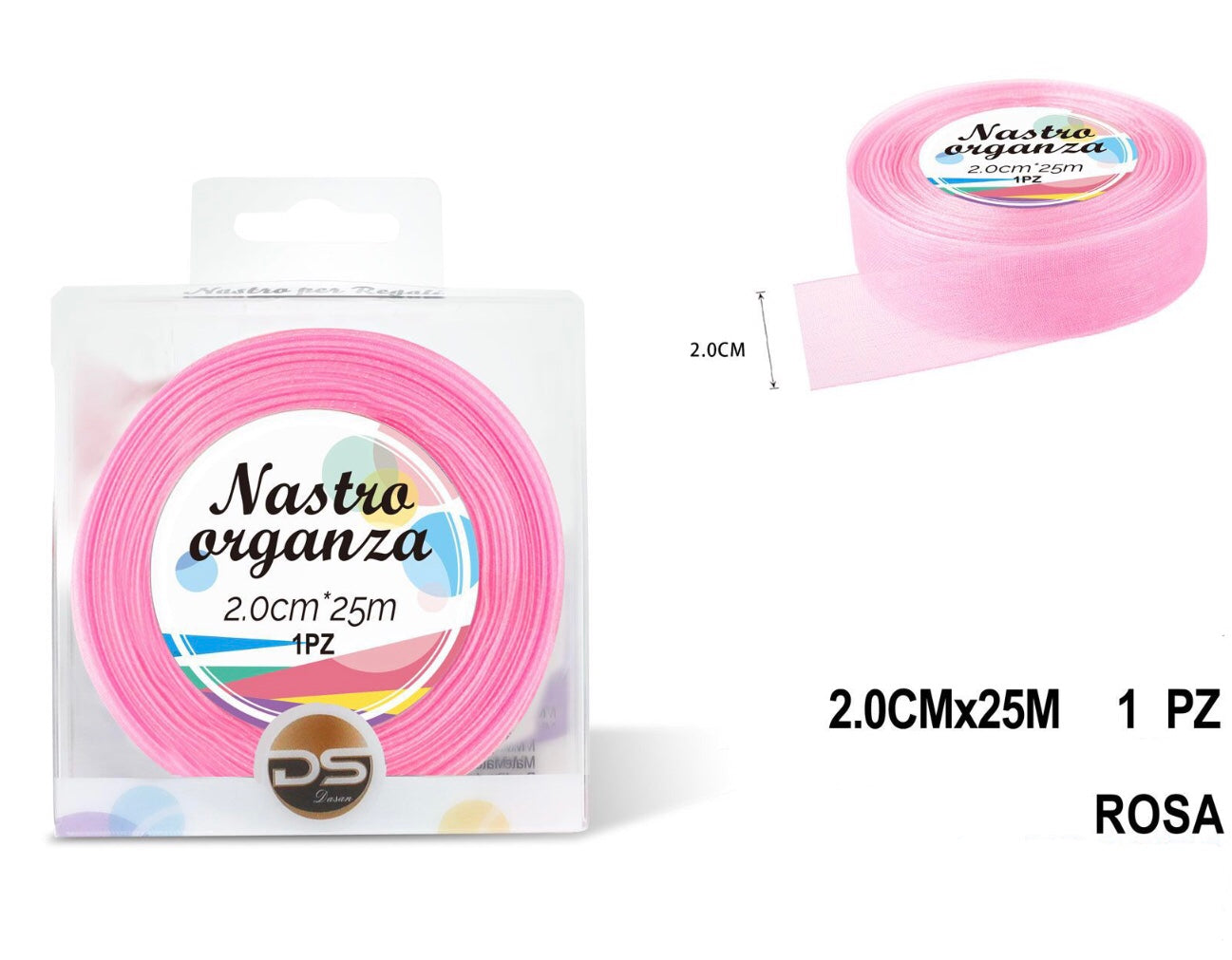 Nastro organza 2 cm ROSA CHIARO