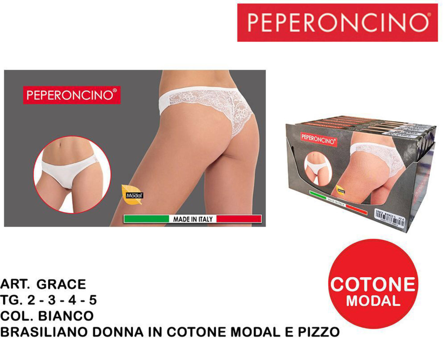 PEPERONCINO brasiliano in pizzo & modal cotone bianco Art.Grace