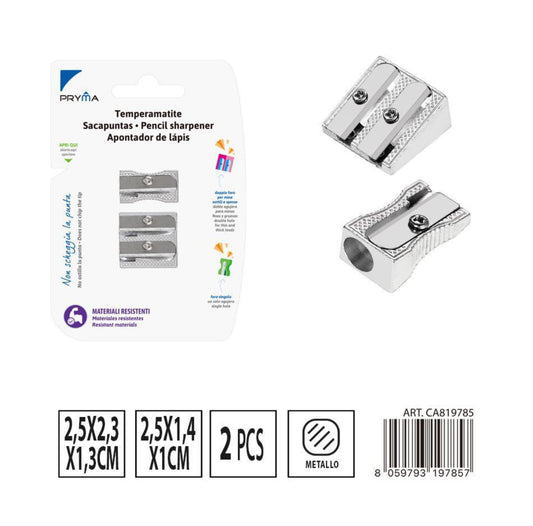PRYMA temperino metallo  1foro 1.4cm  2fori 2.3cm 2pz