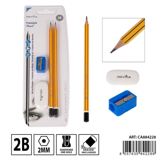 PRYMA matita 2B 2pz+temperino +gomma