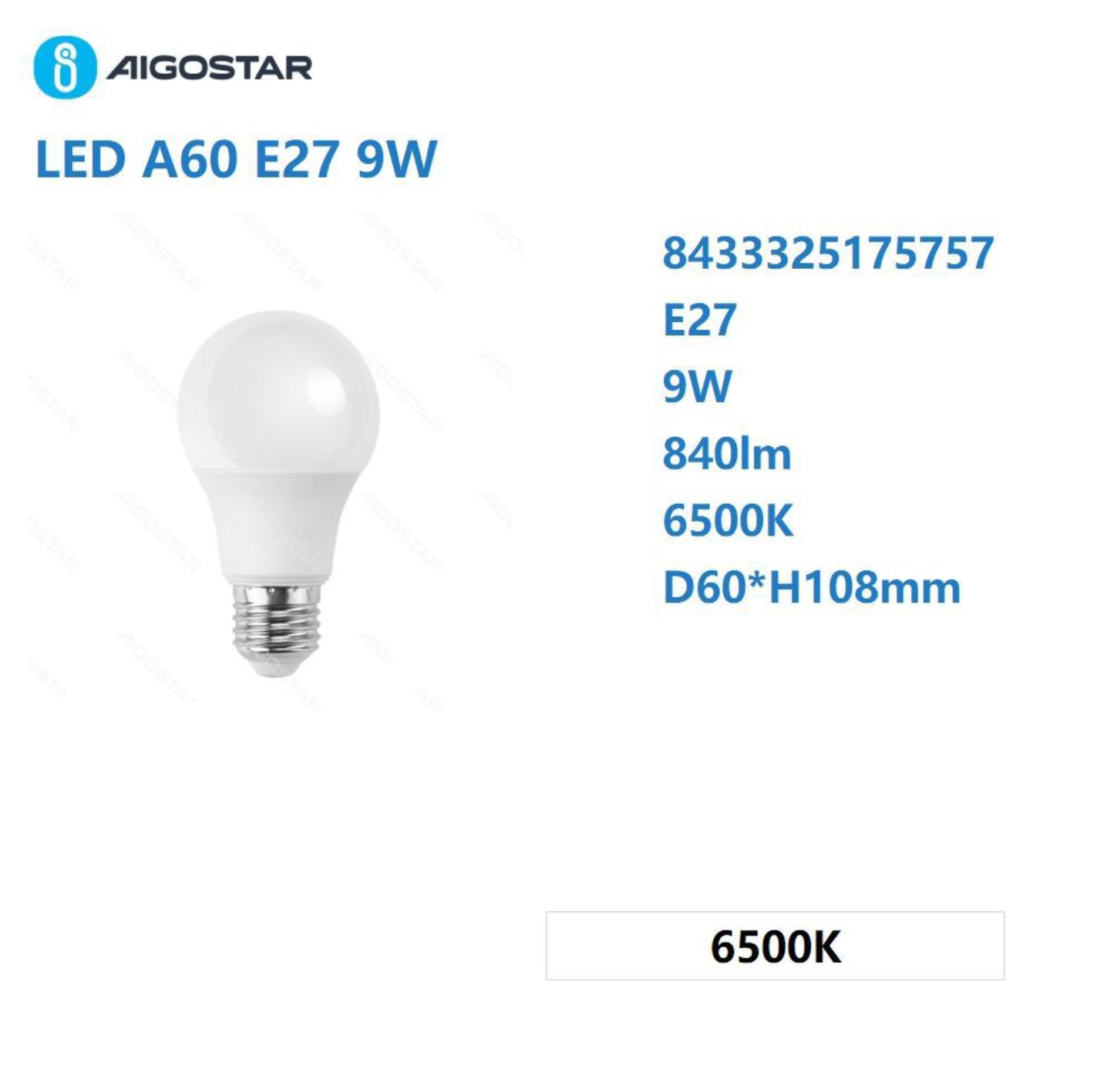 LED A60 E27 9w 6500k