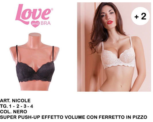 NICONE  reggiseno super push-up effetto volume con ferretto in pizzo nero