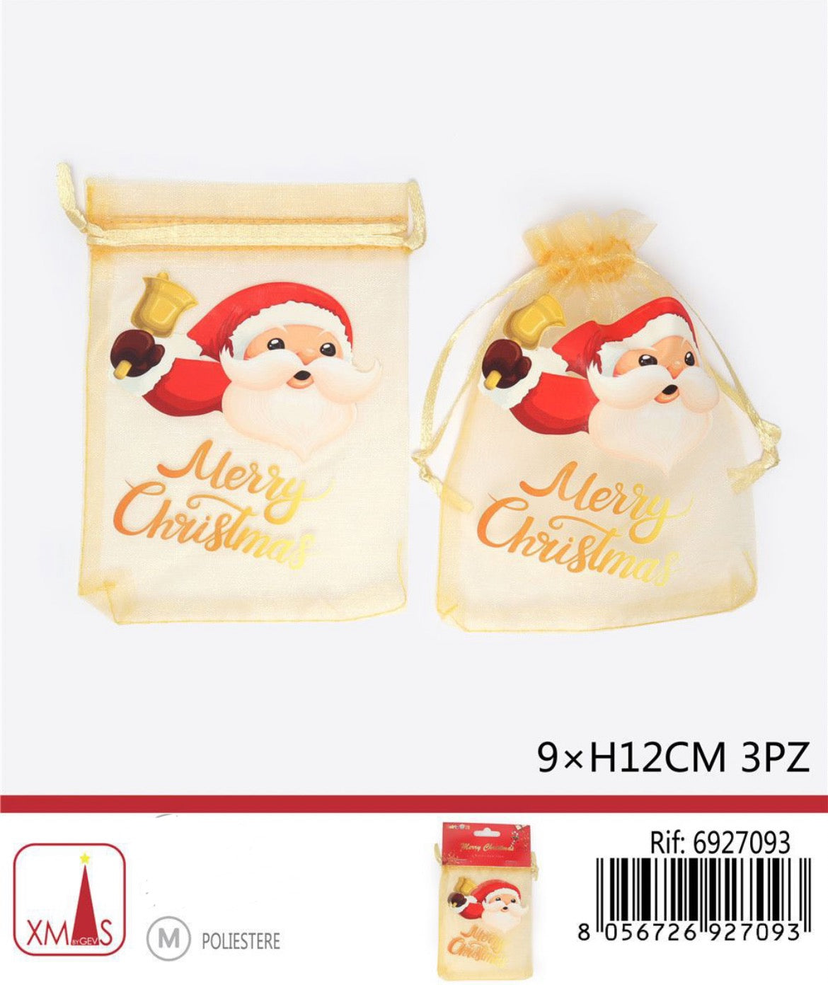 NATALIZIA sacchetto babbo 9x12cm 3pz