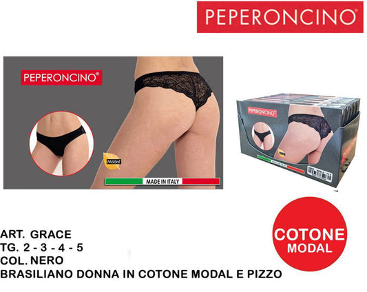 PEPERONCINO brasiliano in pizzo & modal cotone nero Art.Grace