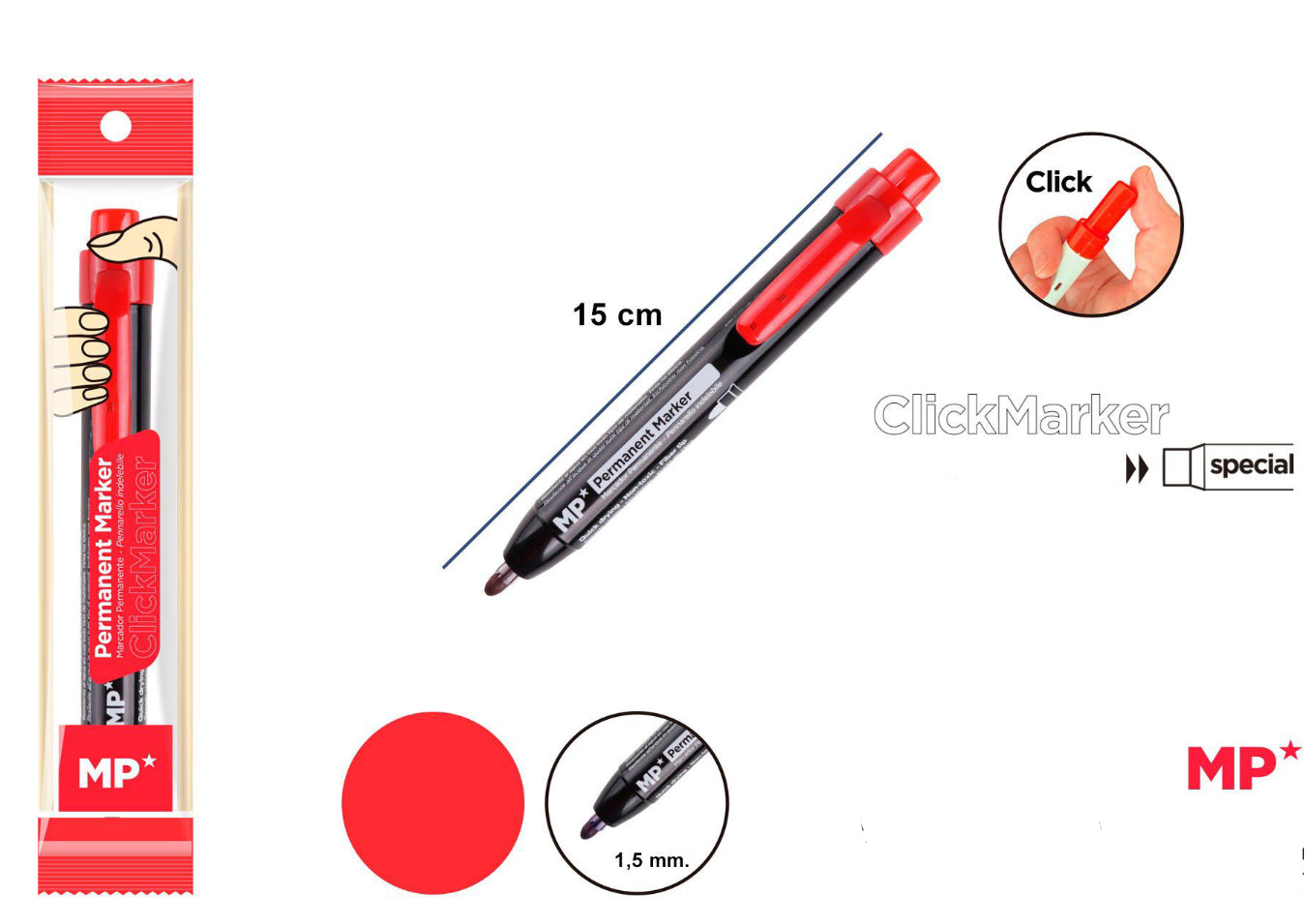 MP Pennarello indelebile a scatto 1,5mm rosso