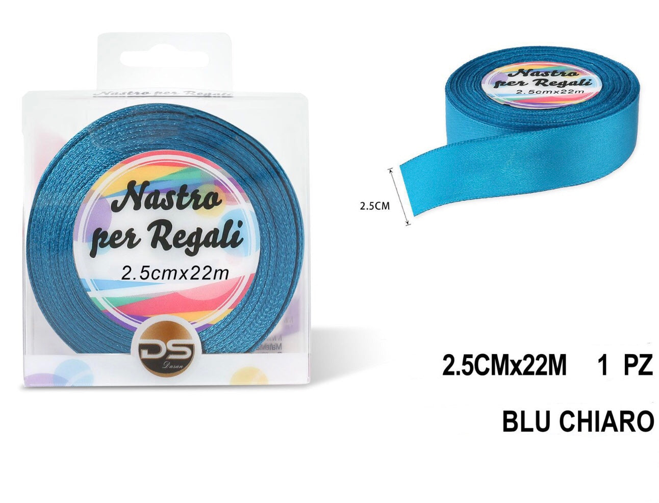 Nastro raso 2.5 cm BLU CHIARO