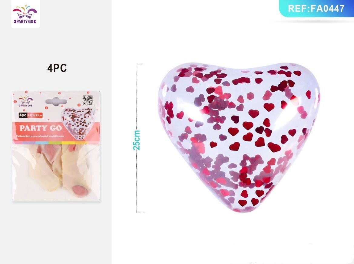 PALLONCINI TRASPARENTE CUORE  25CM 4PC