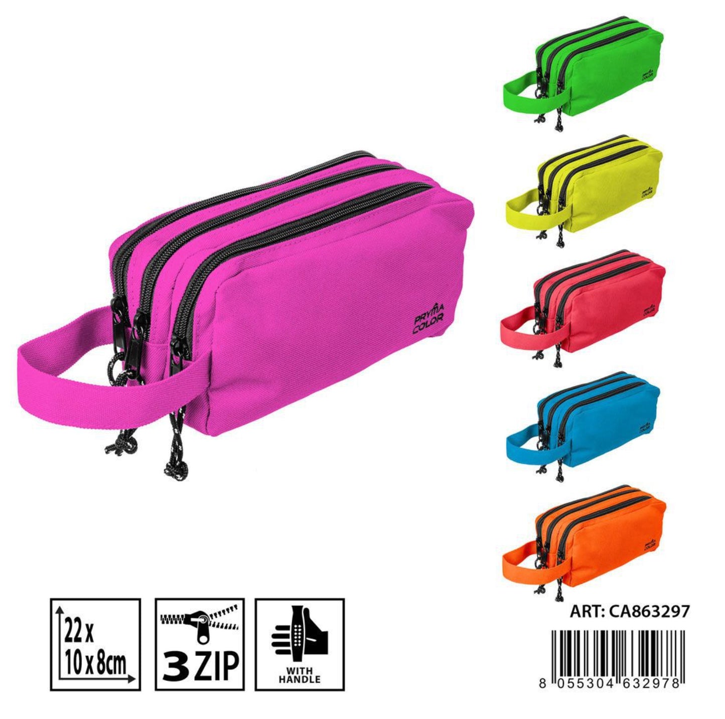 PRYMA astuccio 3 zip con manico 22x10x8cm