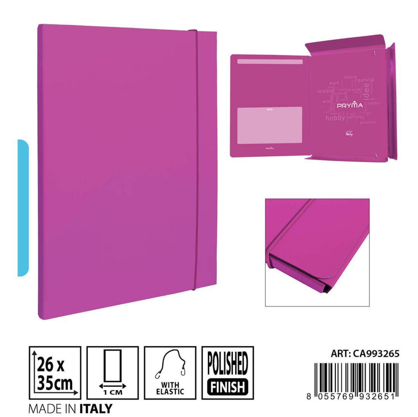 PRYMA  cartella elastico 3L D1 26x35cm fucsia