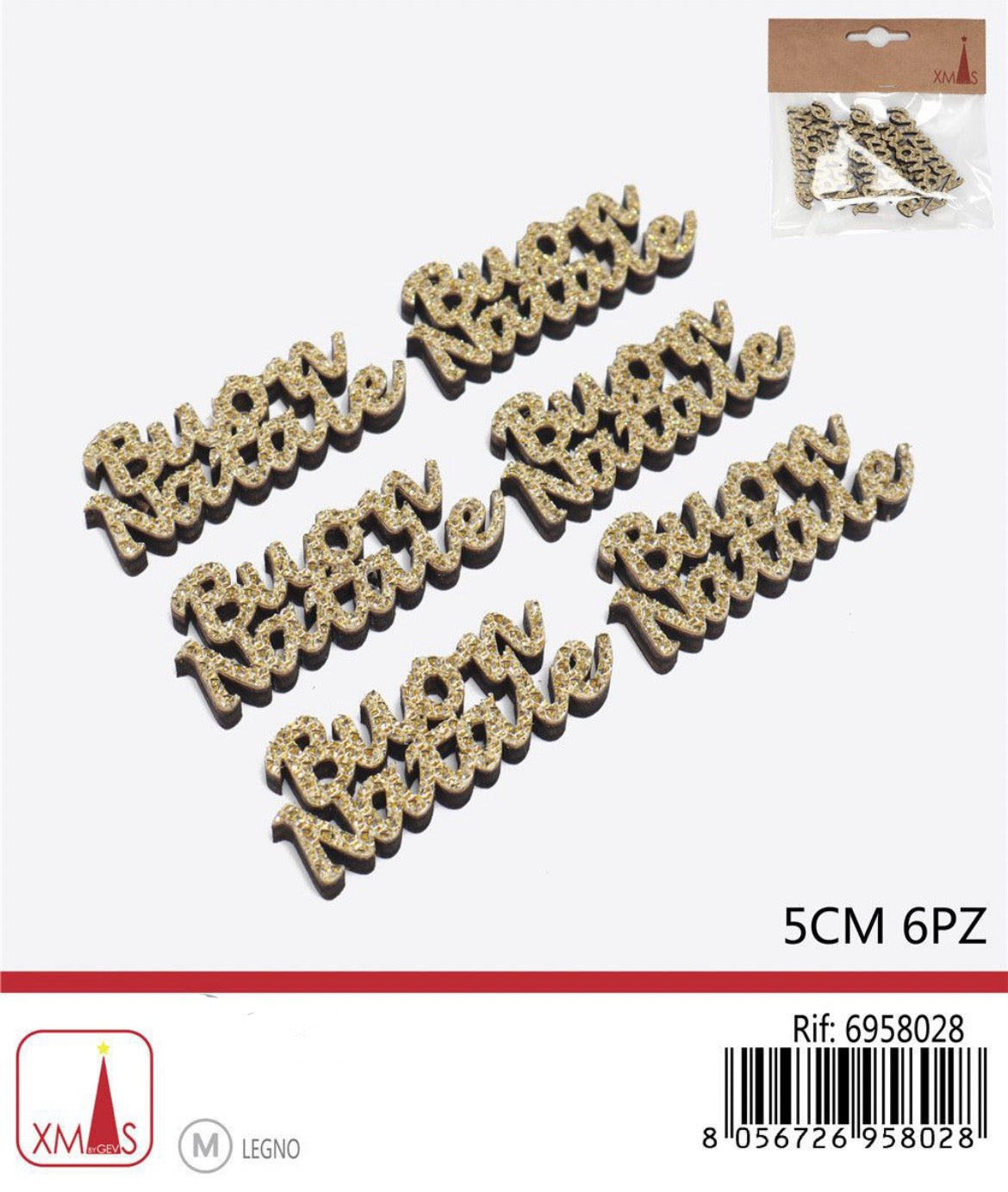 NATALIZIA scritta buon natale oro 5cm 6pz