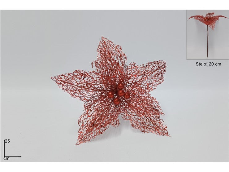 NATALIZIA Fiore natalizio retinato 25cm rosso