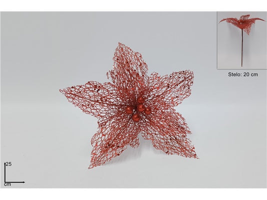 NATALIZIA Fiore natalizio retinato 25cm rosso
