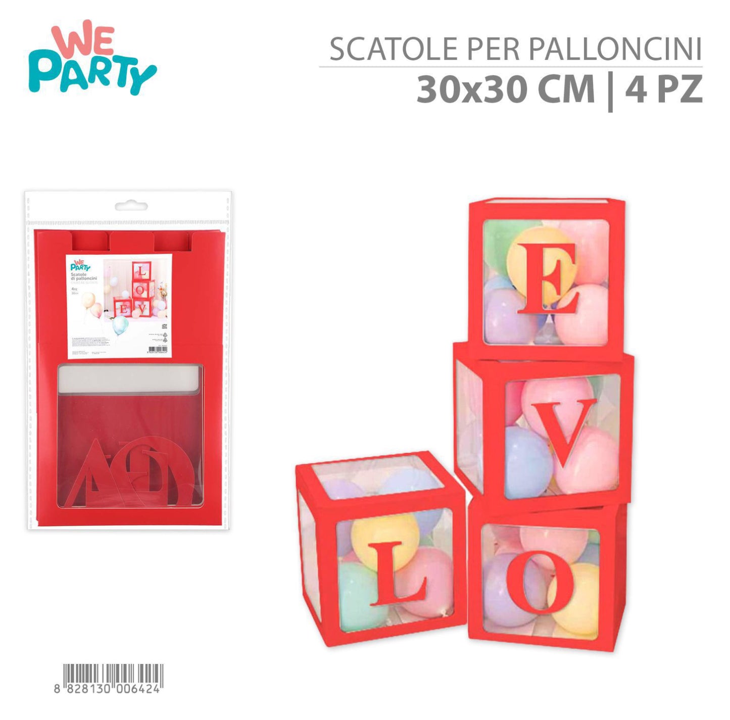SCATOLE 4BOX palloncini 30x30cm rosso