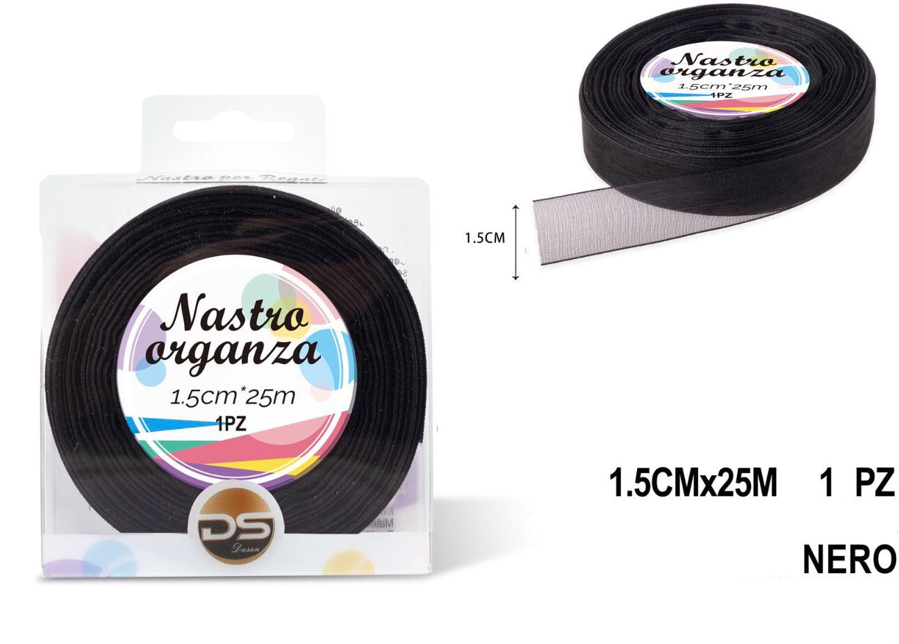 Nastro organza 1.5 cm NERO