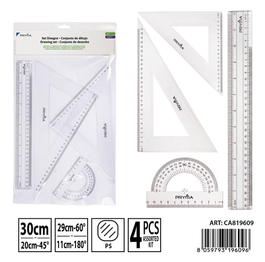 PRYMA righello  30cm+squadra 45° - 60°+goniometro 180°