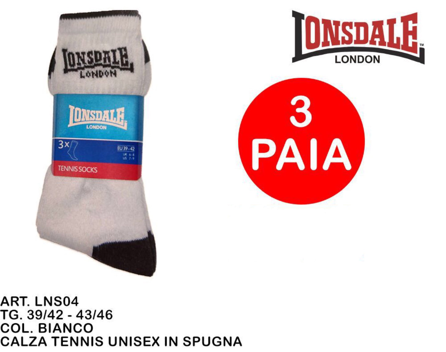 LONSDALE calze tennis bianco 3paia