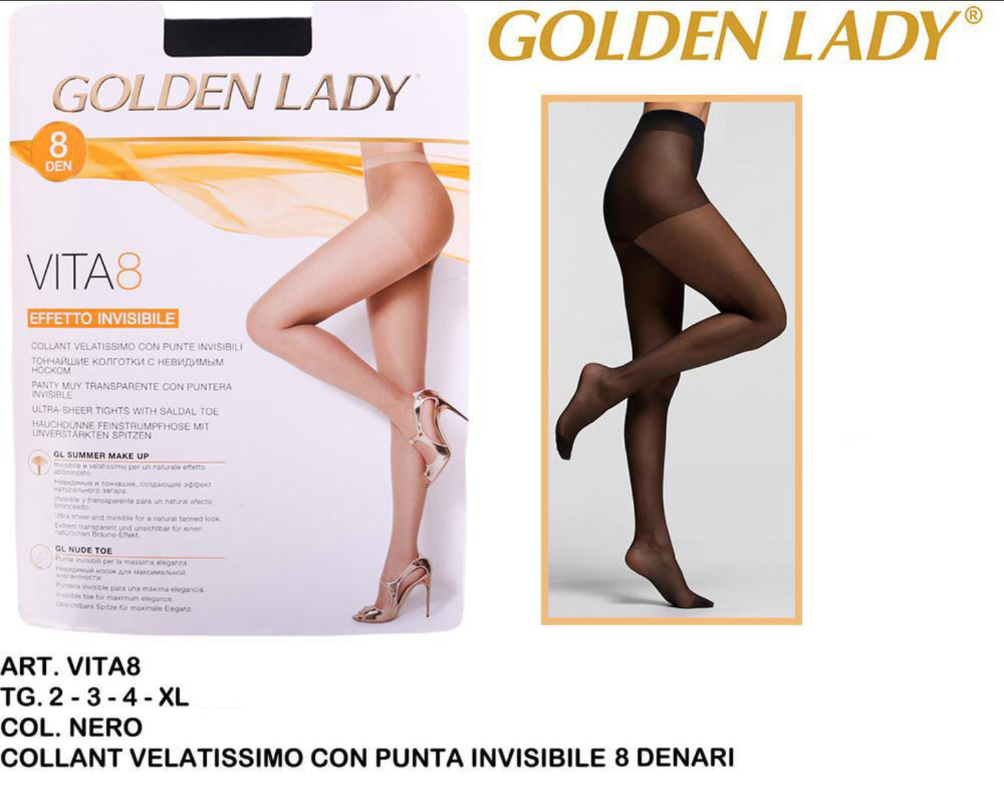 GOLDEN LADY collant vita 8denari nero