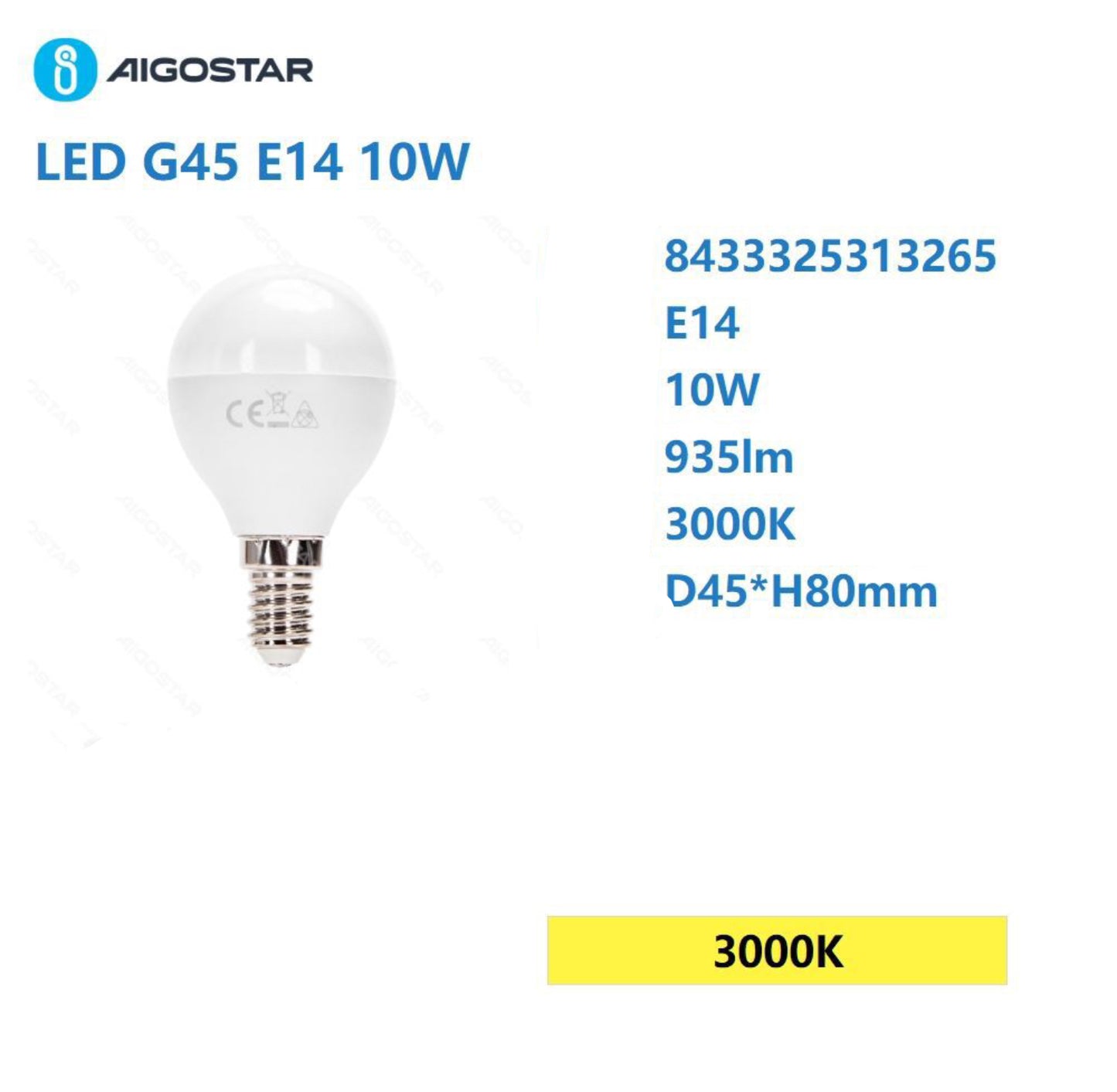 LED G45 E14 10w 3000k