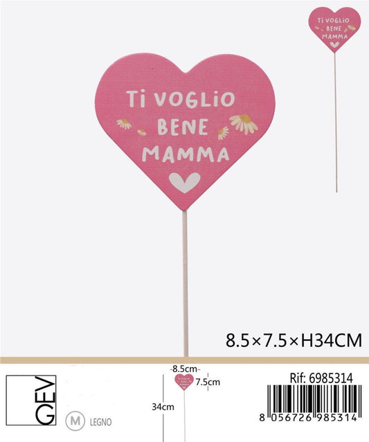 CUORE bastoncino mamma 8.5x7.5xH34cm