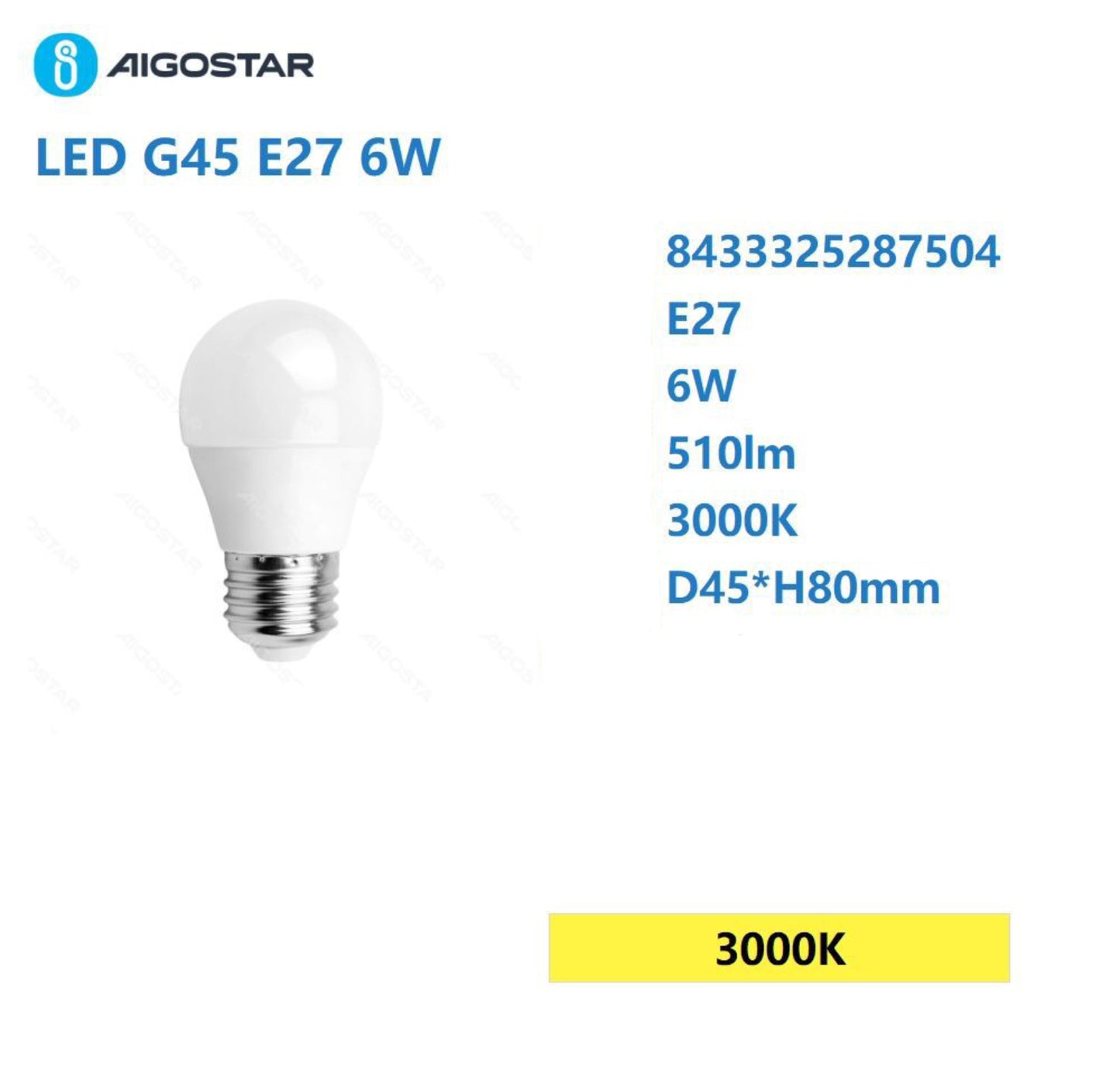 LED G45 E27 6w 3000k