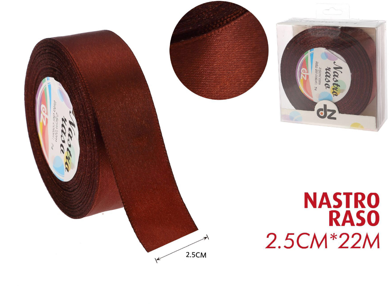 Nastro raso 2.5 cm MARRONE