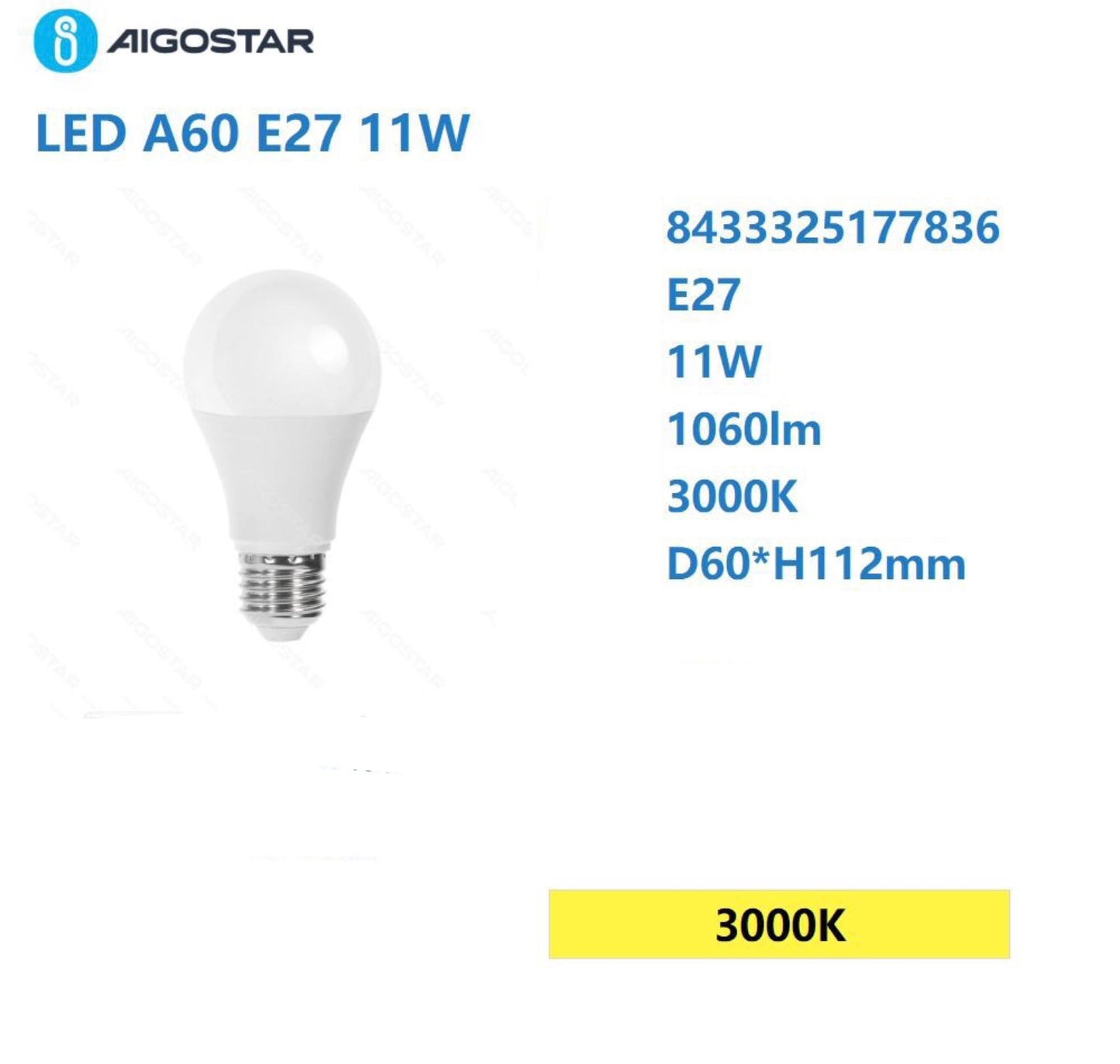 LED A60 E27 11w 3000k