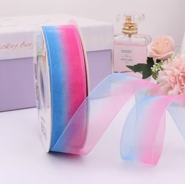 NASTRO organza bicolore fucsia/azzurro