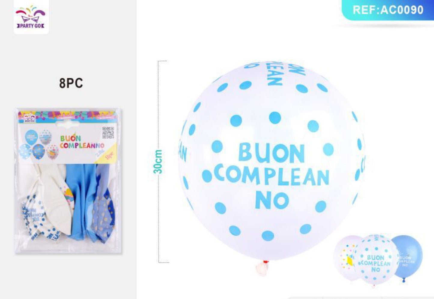 Palloncini blu 8pz BUON COMPLEANNO