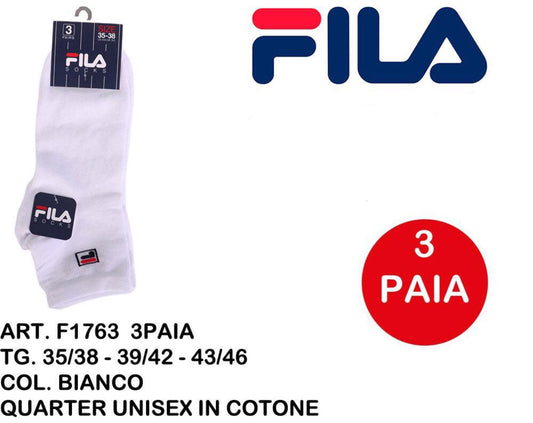 FILA calze quarter unisex in cotone  bianco F1763 3paia