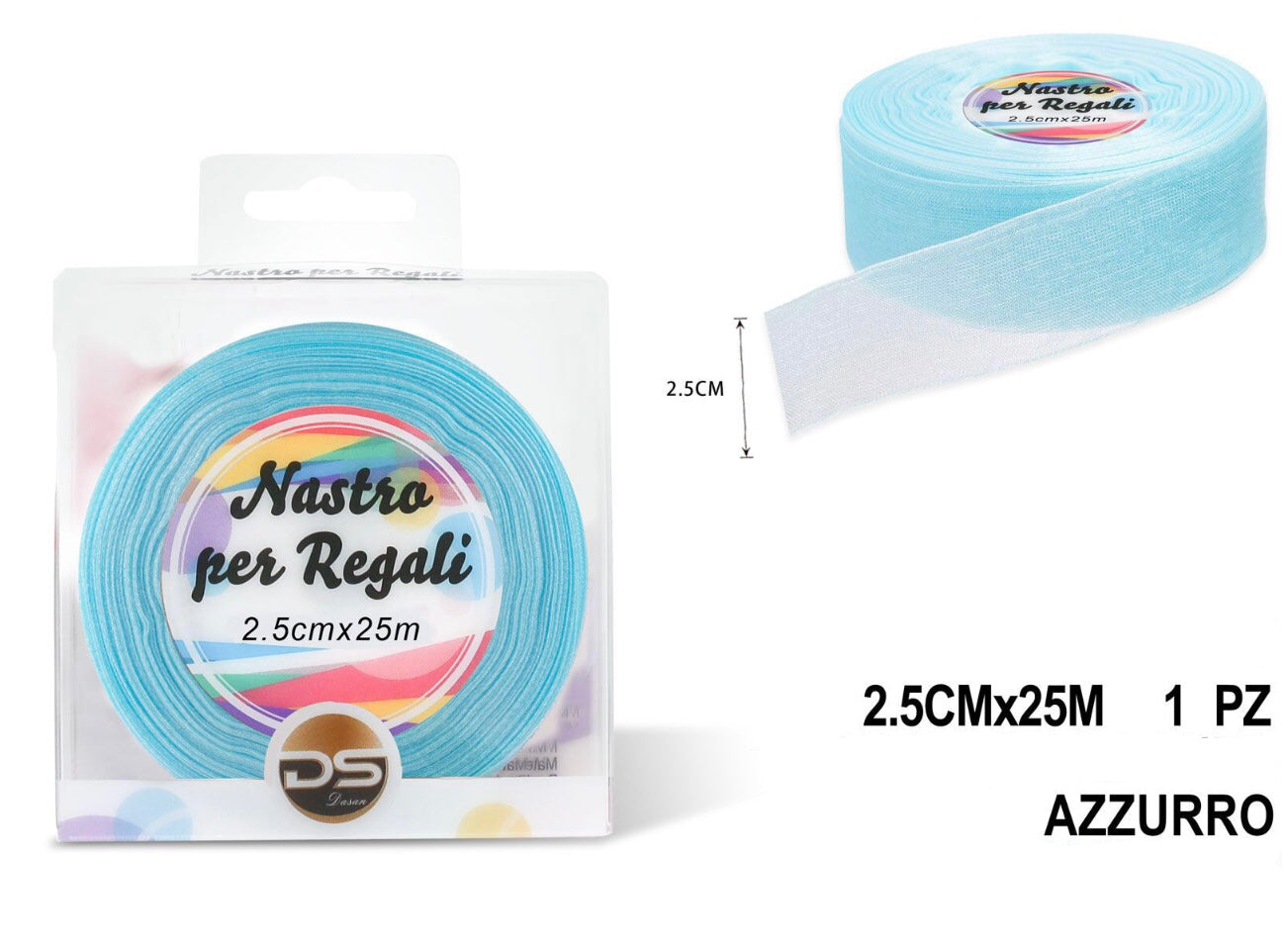 Nastro organza 2.5 cm azzurro/blu