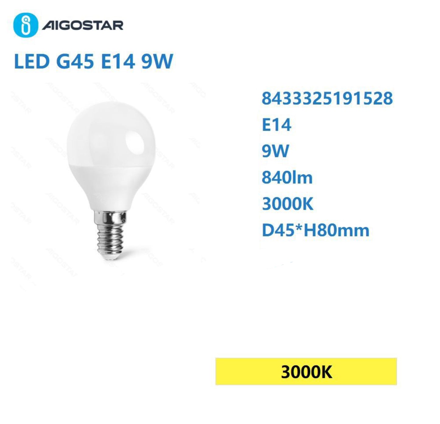 Led G45 E14 9w 3000k