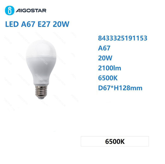 LED A67 E27 20w 6500k