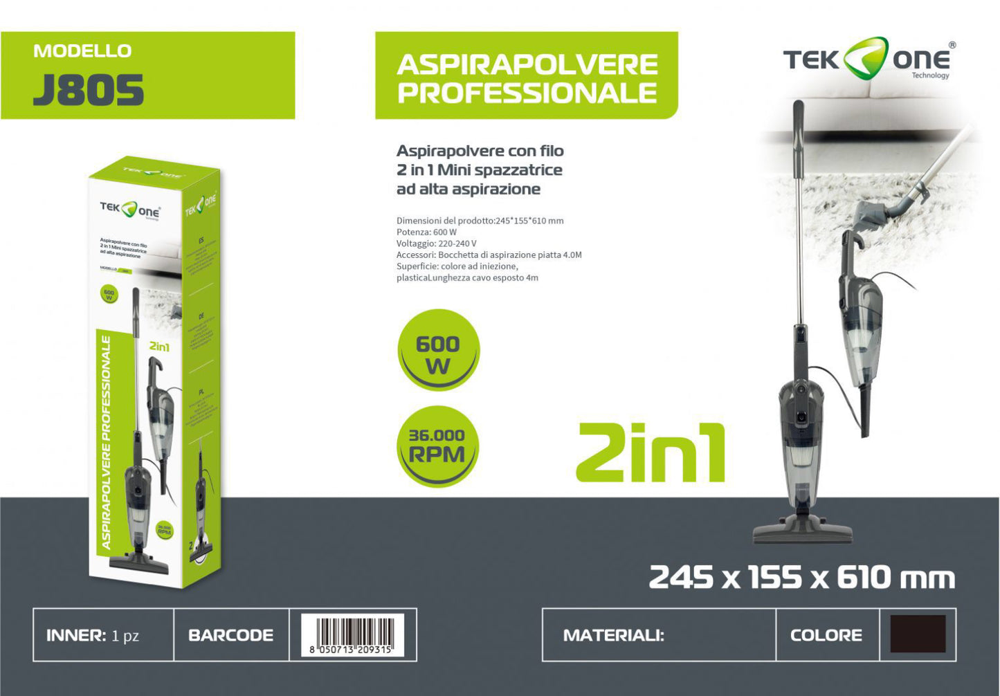 TEK UNO aspirapolvere professionale J805