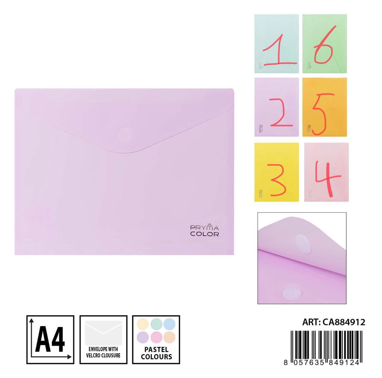 PRYMA busta bottone velcro A4 23.5x33.5cm pastel