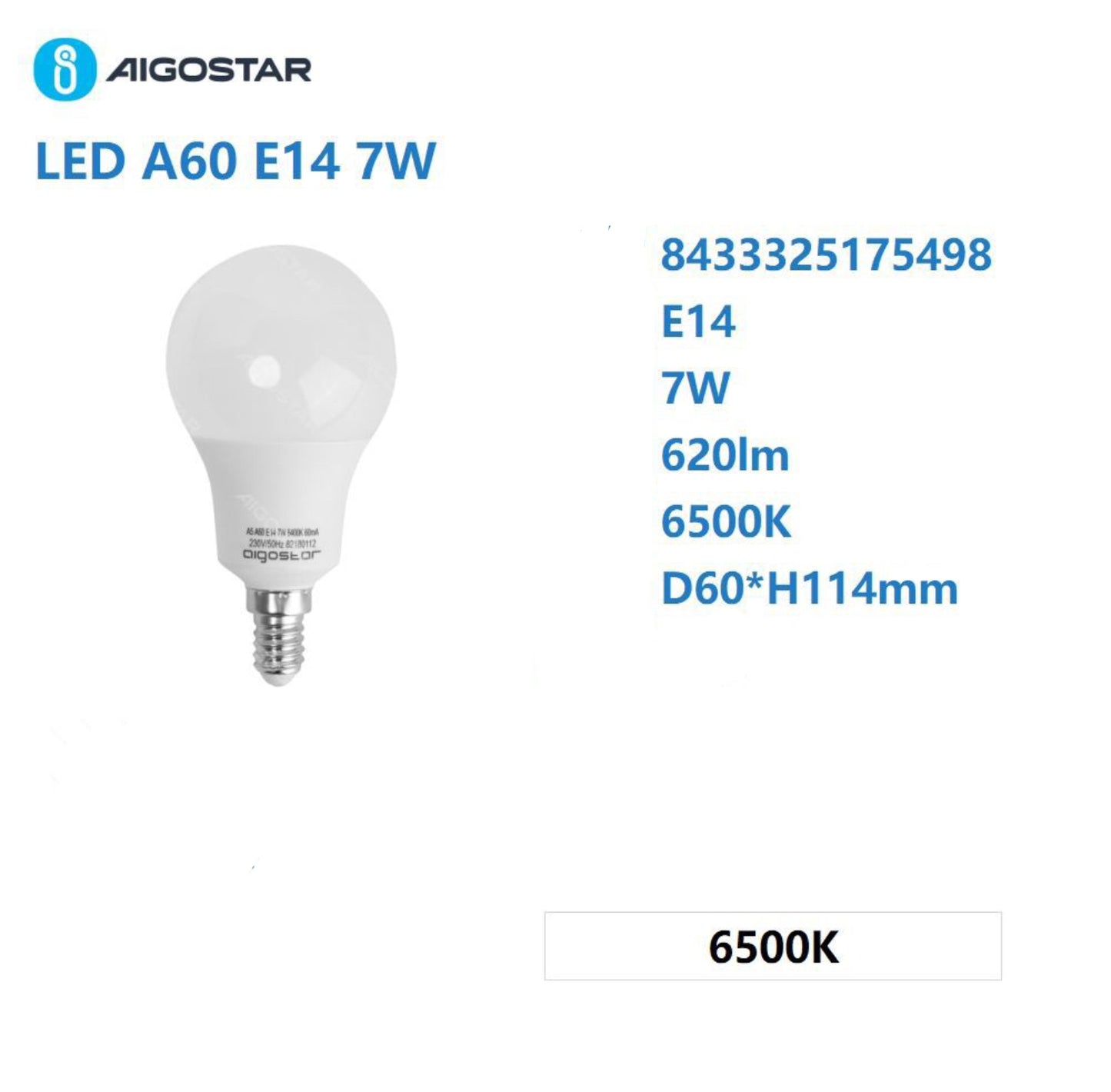 Led A60 E14 7w 6500k