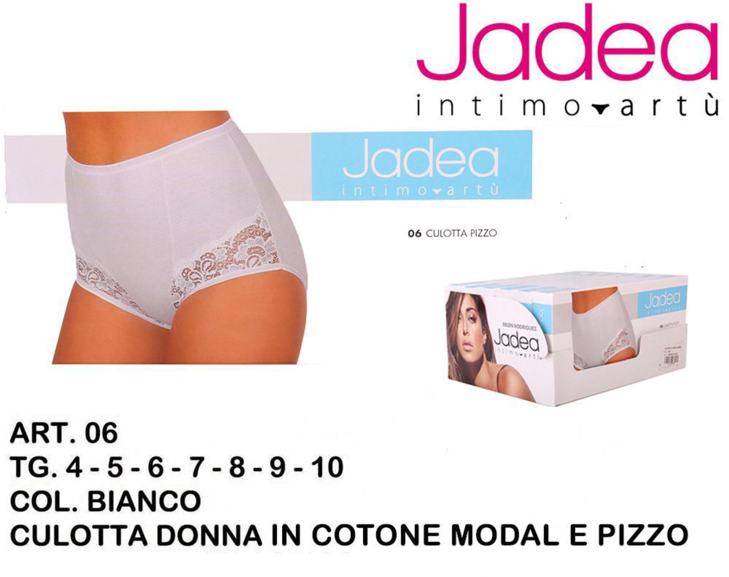 JADEA  culotte cotone bordo in pizzo bianco 06