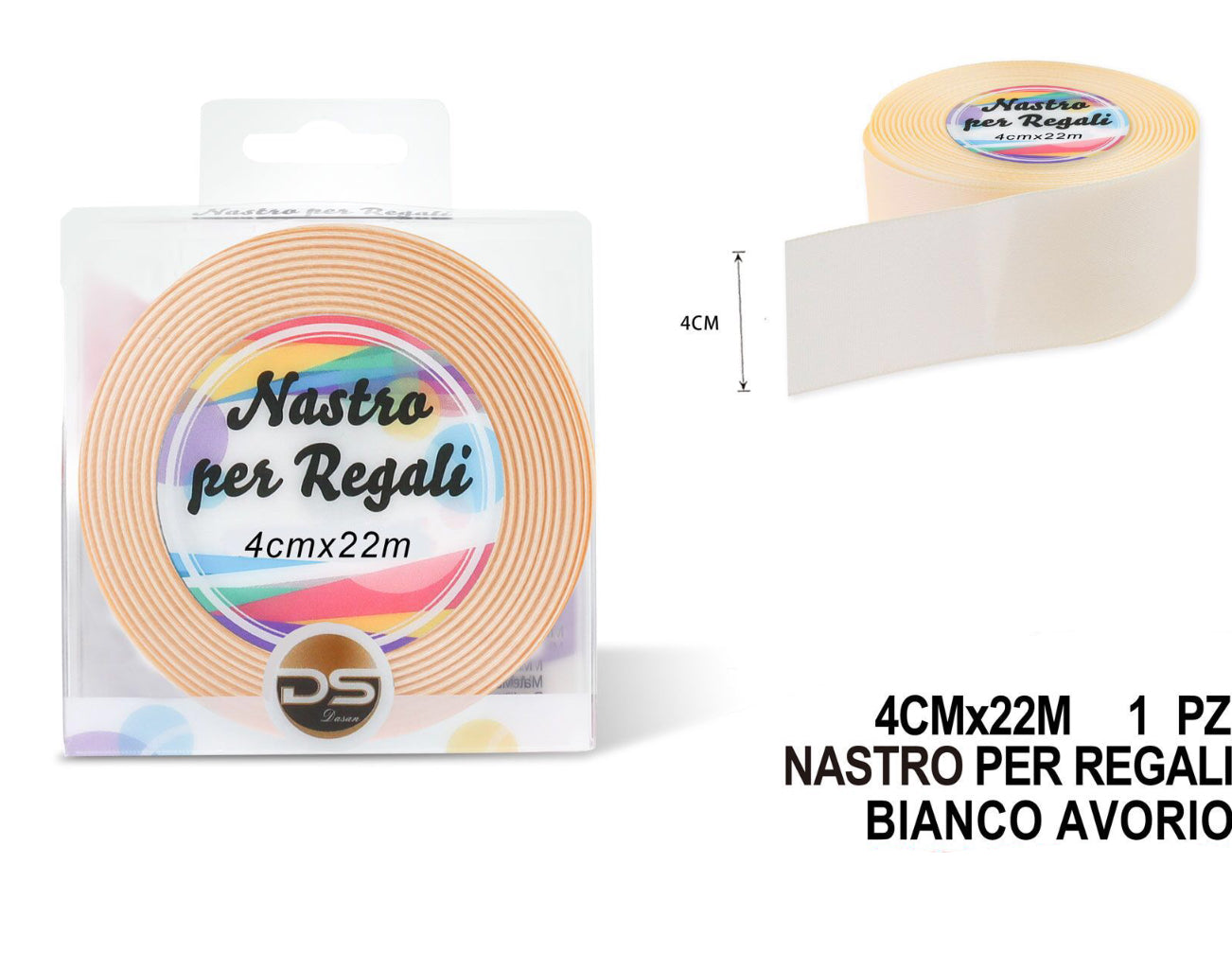 Nastro raso 4 cm BIANCO AVORIO