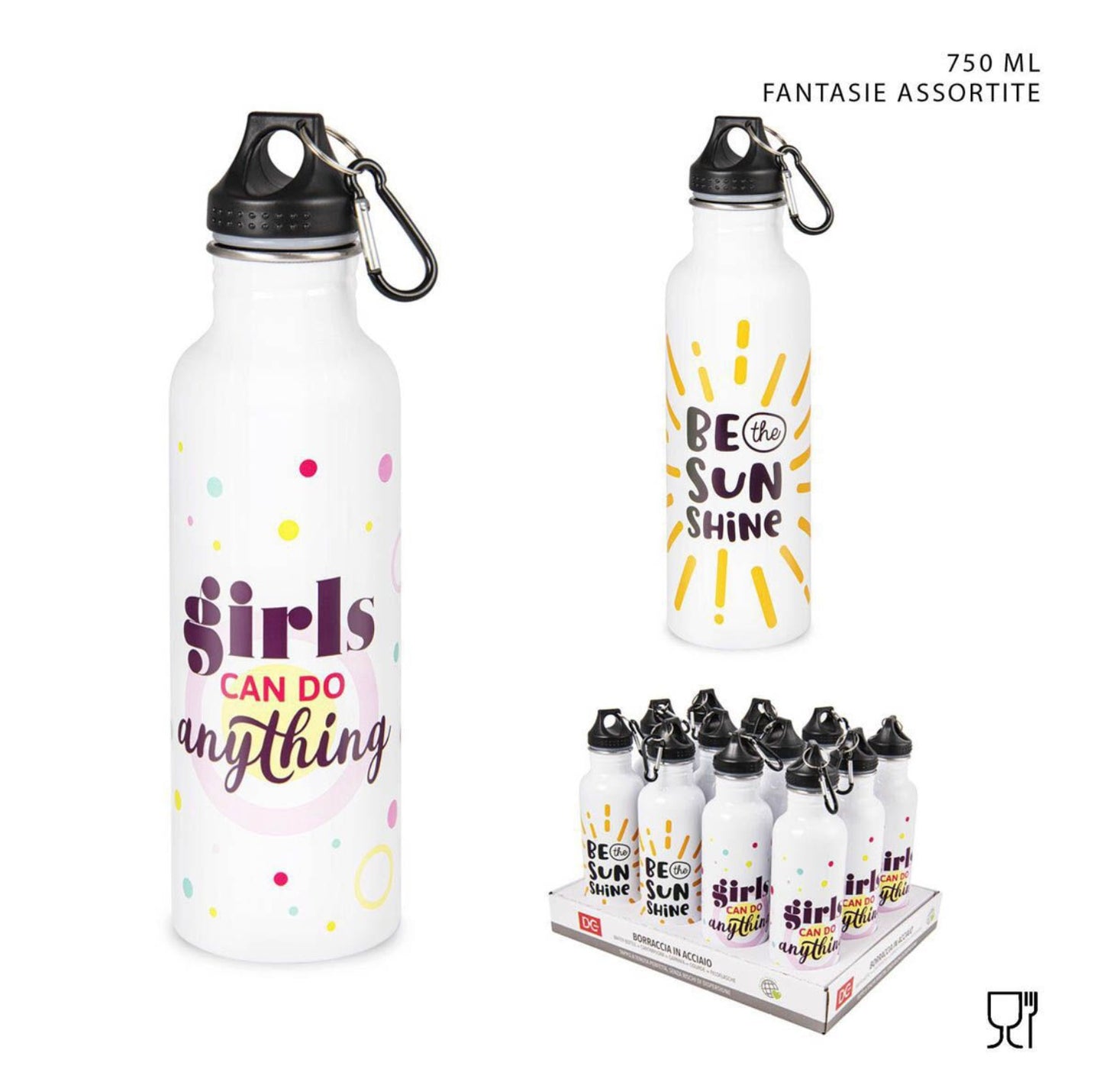 DC CASA borraccia acciaio c/moschettone 750ml