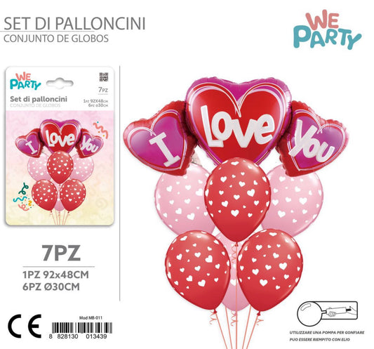 SAN VALENTINO set palloncino mylar I LOVE  YOU 7pz
