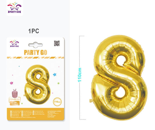 Palloncino mylar oro 110cm numero 8