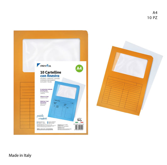 PRYMA  cartella con finestra A4 120g 10pz arancio