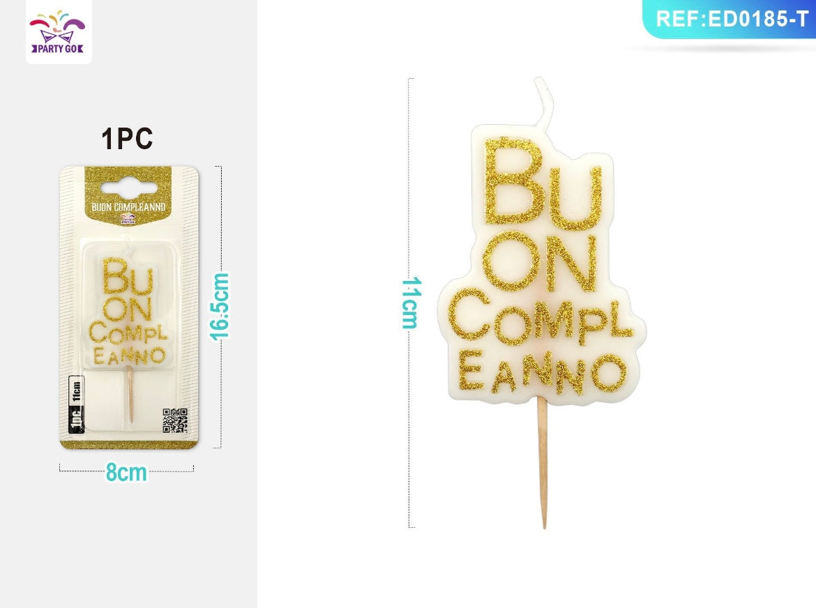 CANDELA NERO BUON COMPLEANNO GLITTER 11CM 1PC