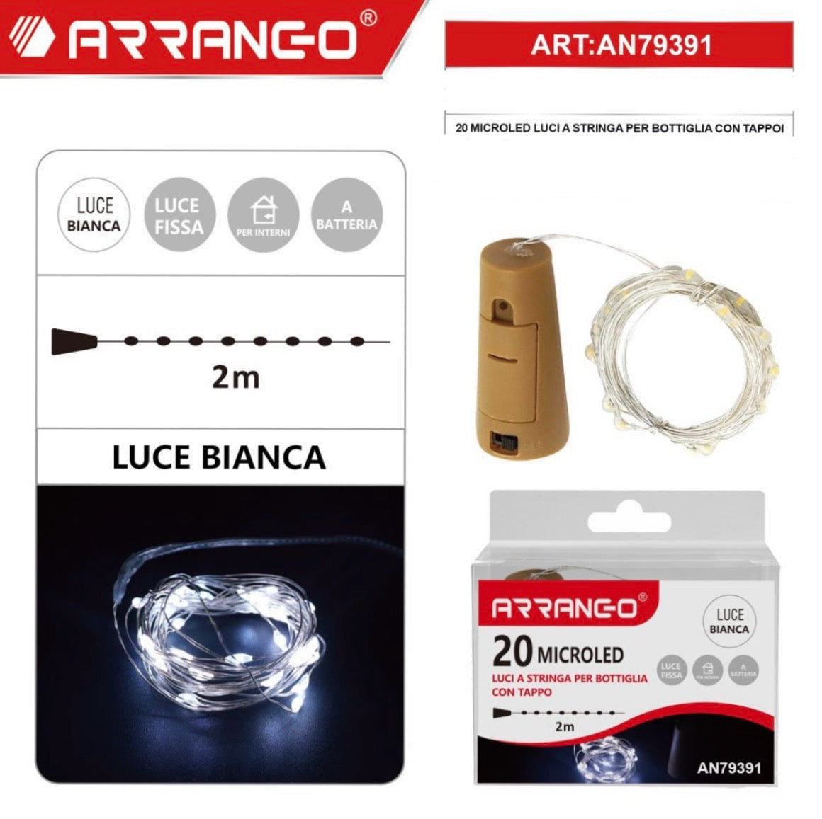 NATALIZIA 20 MICROLED luci a stringa per bottiglia con tappo