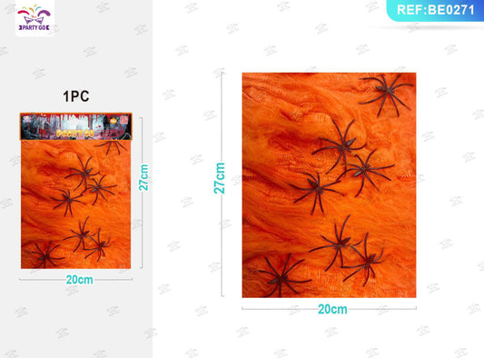 HALLOWEEN tessuto di cotone a rete arancione 80g  8 ragni