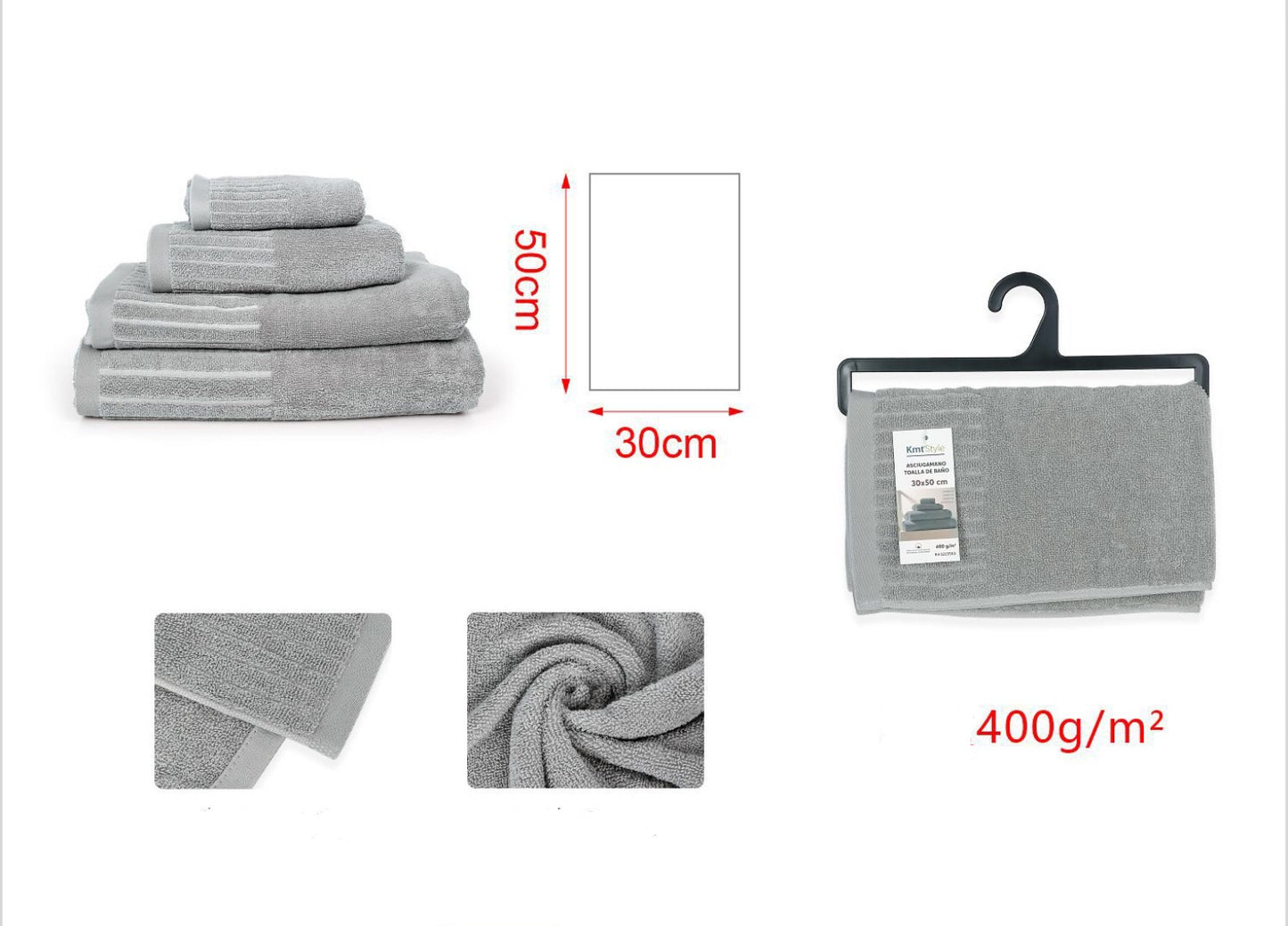 ASCIUGAMANO grigio chiaro 30x50cm