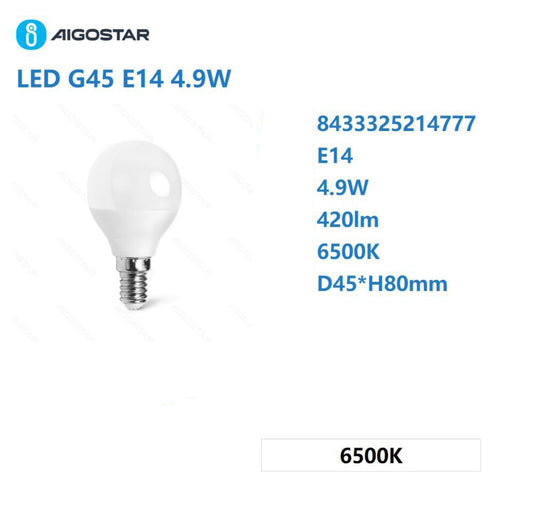 LED G45 E14 4.9w 6500k