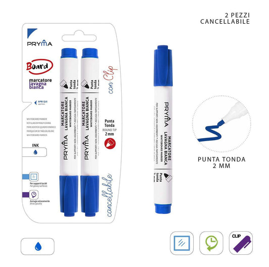 PRYMA marcatore lavagna bianca p/tonda 2mm 2pz blu
